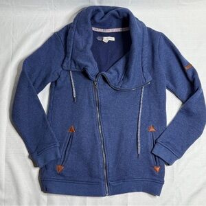 Roxy Full Zip up Knit Navy Blue Cowl Neck Sweater Women’s Size XS